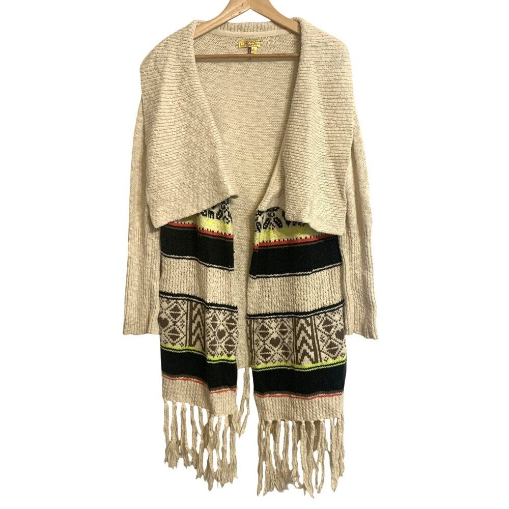 Princess Vera Wang Ivory Cardigan‎ Sz L Tribal Southwestern Fringe Bohocore